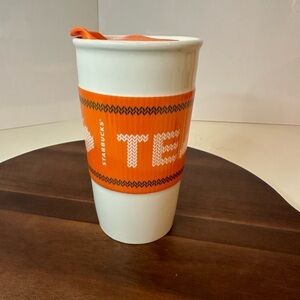 Starbucks 2016“Team Pumpkin Spice Latte”Ceramic Traveler Cup 10oz Orange & White